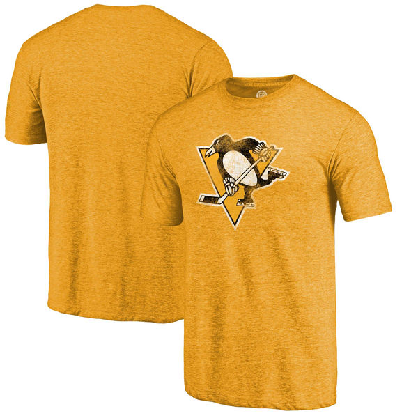 Pittsburgh Penguins Fanatics Branded Distressed Team Primary Logo Tri Blend T-Shirt Gold