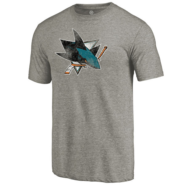 San Jose Sharks Distressed Team Logo Tri Blend T-Shirt Ash