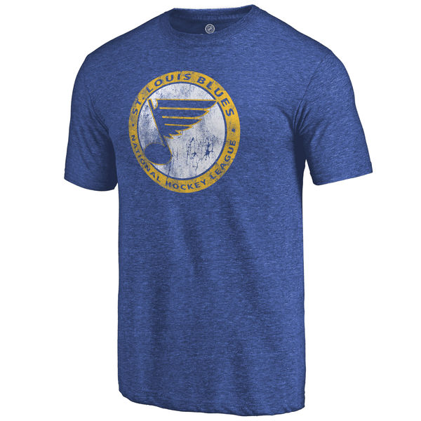 St. Louis Blues Rinkside 1967 1978 Distressed Throwback Logo Tri Blend T-Shirt Royal