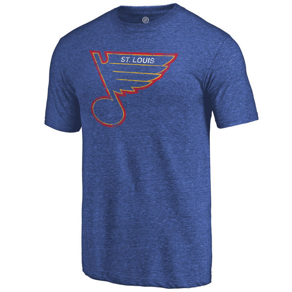 St. Louis Blues Rinkside 1987 1989 Distressed Throwback Logo Tri Blend T-Shirt Royal - Click Image to Close