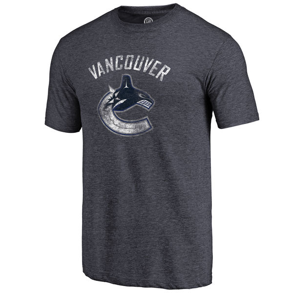 Vancouver Canucks Distressed Team Primary Logo Tri Blend T-Shirt Navy