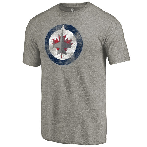 Winnipeg Jets Distressed Team Logo Tri Blend T-Shirt Ash - Click Image to Close