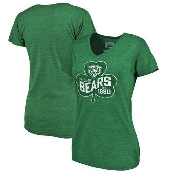 Chicago Bears Pro Line by Fanatics Branded Women's St. Patrick's Day Paddy's Pride Tri Blend T-Shirt Green - Click Image to Close