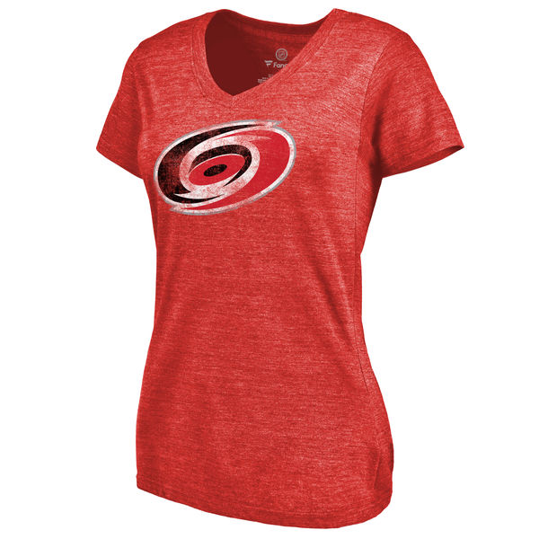 Carolina Hurricanes Women's Distressed Team Primary Logo Tri Blend T-Shirt Red