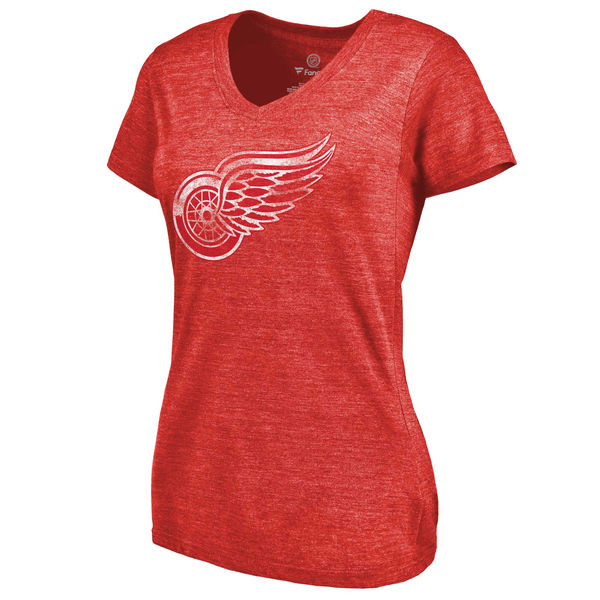 Detroit Red Wings Women's Distressed Team Primary Logo Tri Blend T-Shirt Red - Click Image to Close