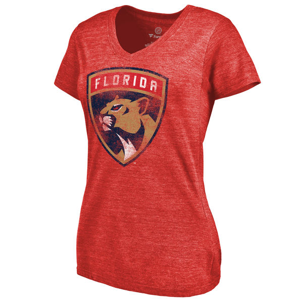 Florida Panthers Women's Distressed Team Primary Logo Tri Blend T-Shirt Red - Click Image to Close