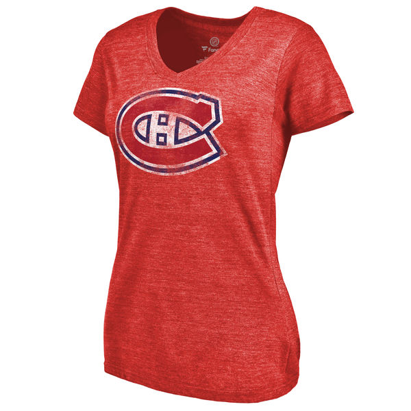 Montreal Canadiens Women's Distressed Team Primary Logo Tri Blend T-Shirt Red