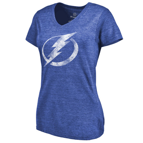 Tampa Bay Lightning Women's Distressed Team Primary Logo Tri Blend T-Shirt Blue