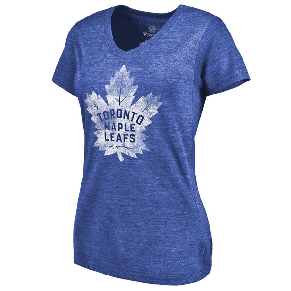 Toronto Maple Leafs Women's Distressed Team Primary Logo Tri Blend T-Shirt Blue