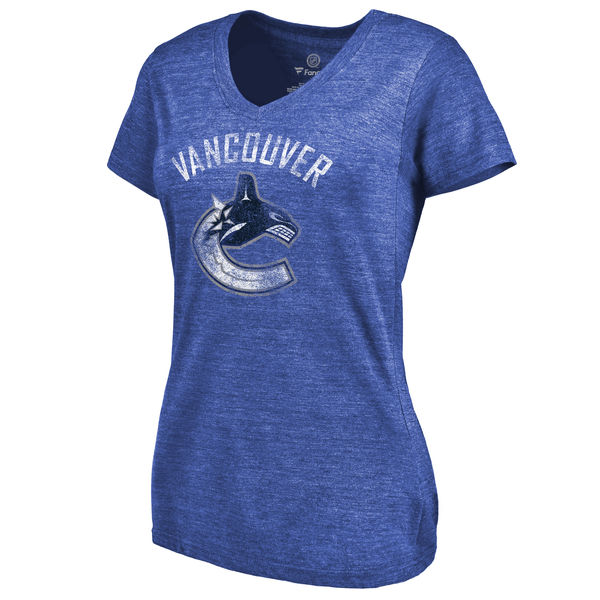 Vancouver Canucks Women's Distressed Team Primary Logo Tri Blend T-Shirt Blue
