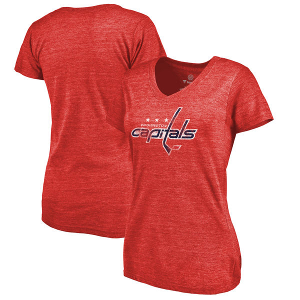 Washington Capitals Women's Distressed Team Primary Logo Tri Blend T-Shirt Red