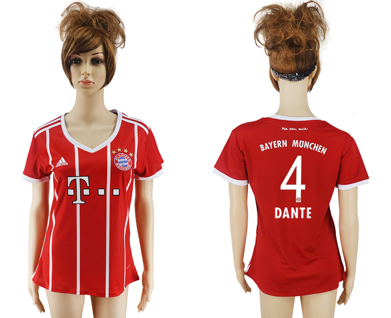 2017-18 Bayern Munich 4 DANTE Home Women Soccer Jersey