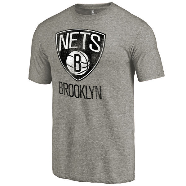Brooklyn Nets Distressed Team Logo Gray Men's T-Shirt