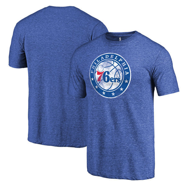 Philadelphia 76ers Distressed Team Logo Blue Men's T-Shirt - Click Image to Close