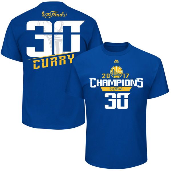 Golden State Warriors 30 Stephen Curry 2017 NBA Champions Men's T-Shirt Royal