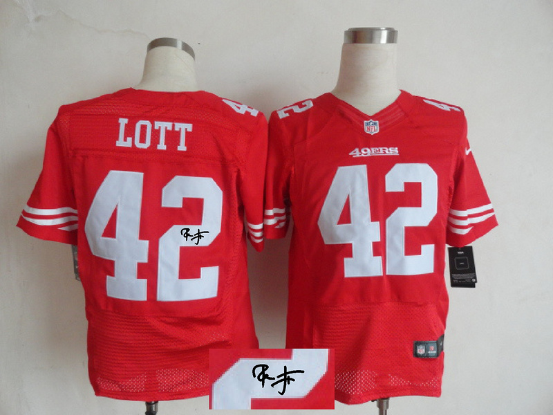 Nike 49ers 42 Ronnie Lott Red Signature Edition Elite Jersey