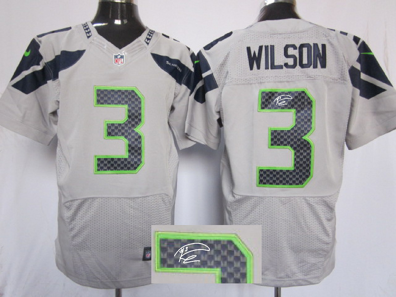 Nike Seahawks 3 Russell Wilson Gray Signature Edition Elite Jersey
