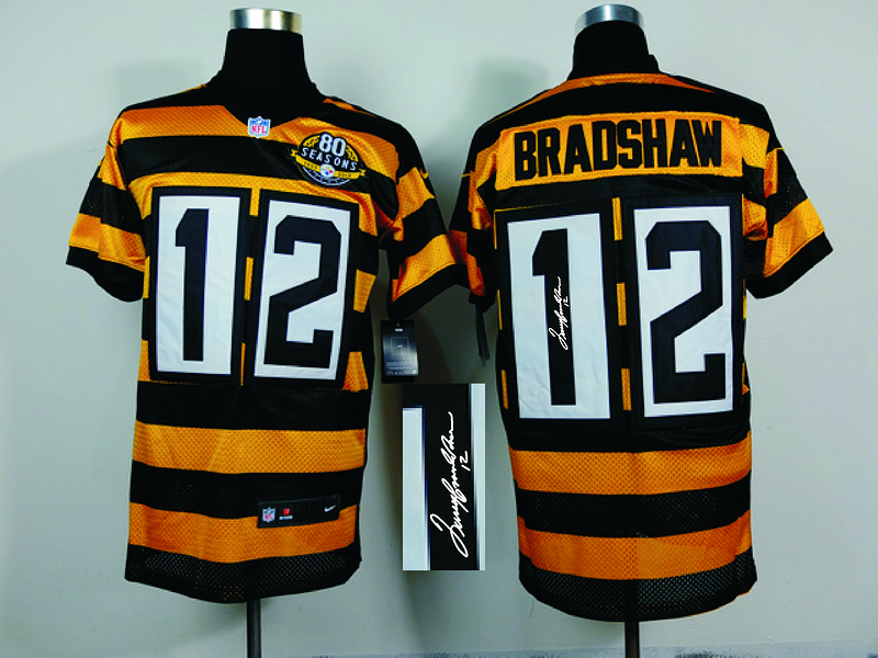 Nike Steelers 12 Terry Bradshaw Gold Throwback Signature Edition Elite Jersey