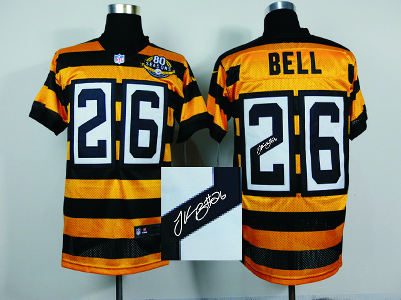 Nike Steelers 26 Le'Veon Bell Gold Throwback Signature Edition Elite Jersey