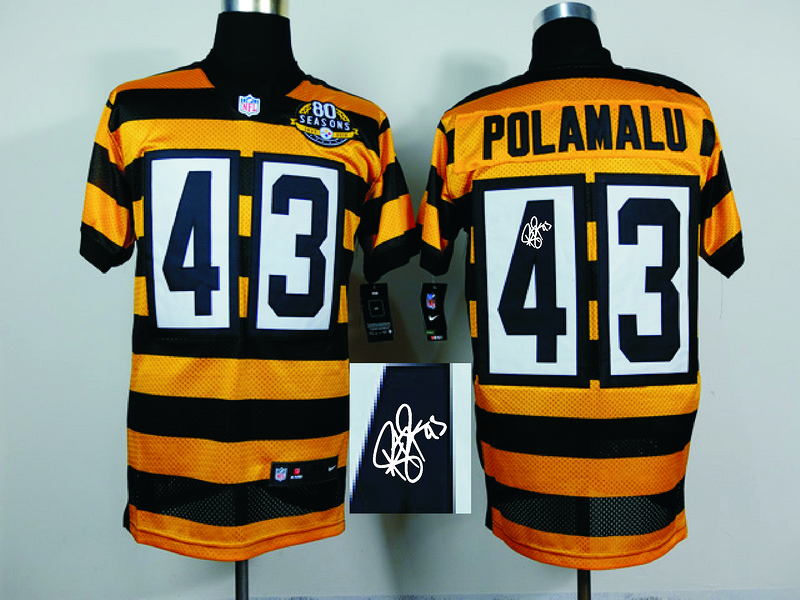 Nike Steelers 43 Troy Polamalu Gold Throwback Signature Edition Elite Jersey
