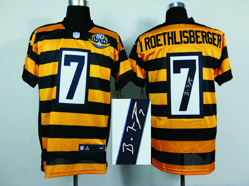Nike Steelers 7 Ben Roethlisberger Gold Throwback Signature Edition Elite Jersey