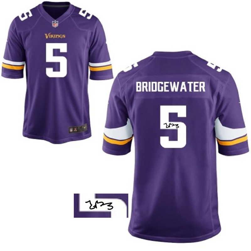 Nike Vikings 5 Teddy Bridgewater Purple Signature Edition Elite Jersey