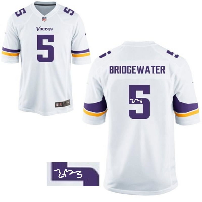 Nike Vikings 5 Teddy Bridgewater White Signature Edition Elite Jersey