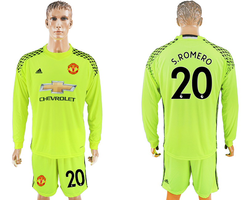2017-18 Manchester United 20 S.ROMERO Fluorescent Green Goalkeeper Long Sleeve Soccer Jersey