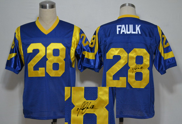 Rams 28 Marshall Faulk Blue Signature Edition M & N Jersey