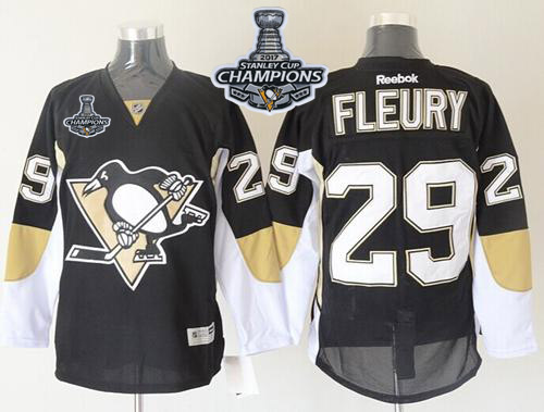 Penguins 29 Andre Fleury Black 2017 Stanley Cup Finals Champions Stitched Reebok Jersey - Click Image to Close