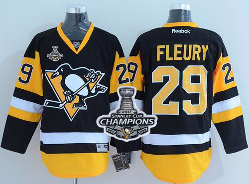 Penguins 29 Andre Fleury Black Alternate 2017 Stanley Cup Finals Champions Stitched Reebok Jersey