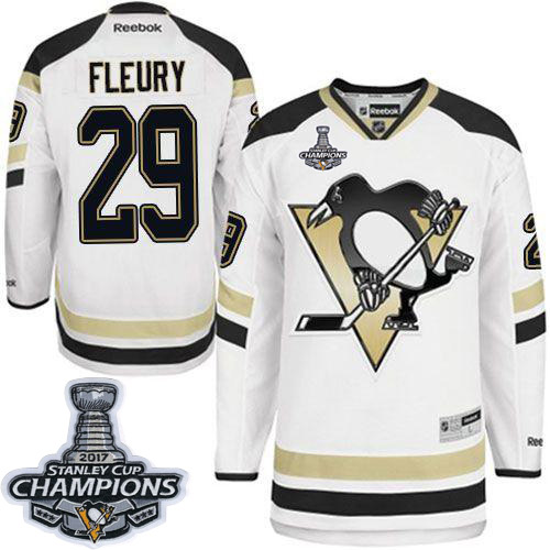 Penguins 29 Andre Fleury White 2014 Stadium Series 2017 Stanley Cup Finals Champions Reebok Jersey