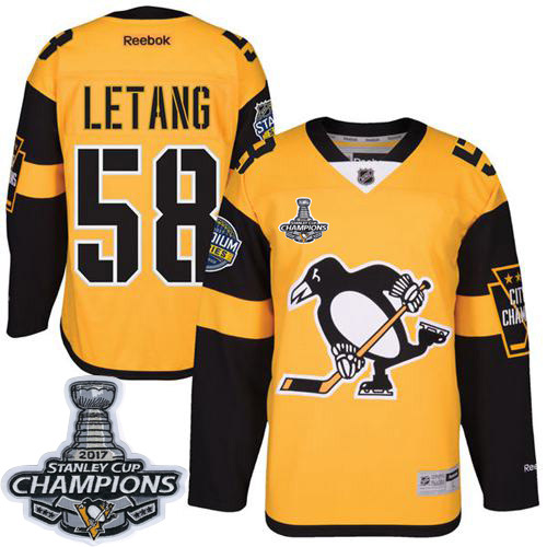 Penguins 58 Kris Letang Gold 2017 Stadium Series Stanley Cup Finals Champions Stitched Reebok Jersey