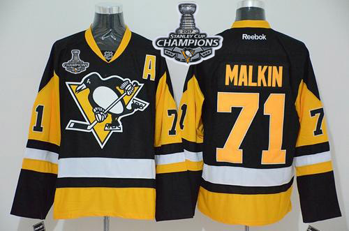 Penguins 71 Evgeni Malkin Black Alternate 2017 Stanley Cup Finals Champions Stitched Reebok Jersey