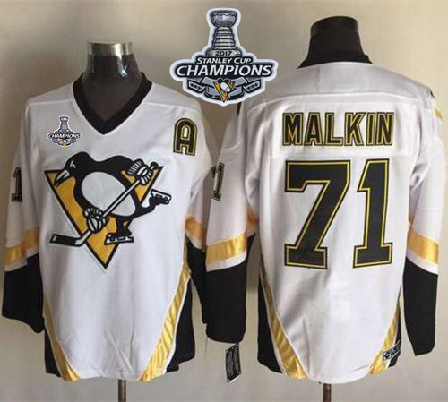 Penguins 71 Evgeni Malkin White CCM Throwback 2017 Stanley Cup Finals Champions Stitched Reebok Jersey