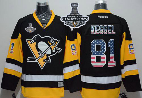 Penguins 81 Phil Kessel Black Alternate USA Flag Fashion 2017 Stanley Cup Finals Champions Stitched Reebok Jersey