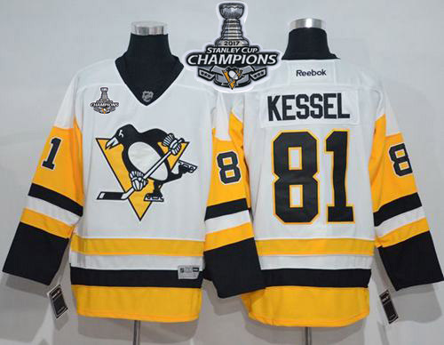 Penguins 81 Phil Kessel White New Away 2017 Stanley Cup Finals Champions Stitched Reebok Jersey