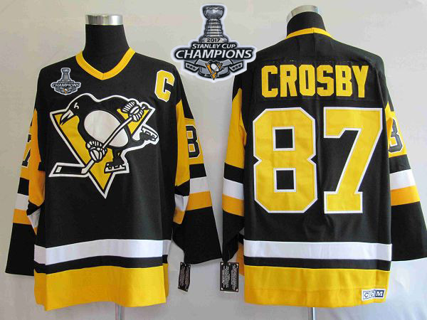 Penguins 87 Sidney Crosby Black 2017 Stanley Cup Finals Champions Reebok Jersey