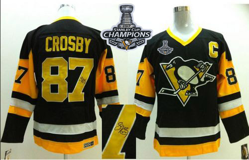 Penguins 87 Sidney Crosby Black CCM Throwback 2017 Stanley Cup Finals Champions Reebok Jersey
