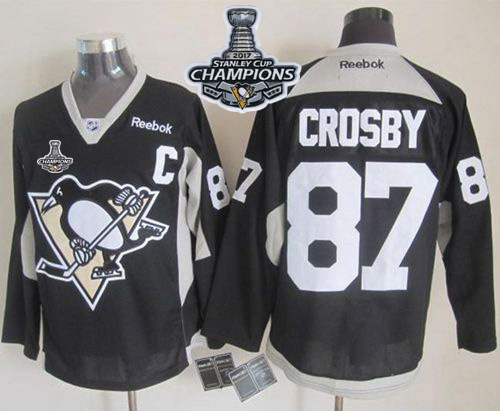 Penguins 87 Sidney Crosby Black Practice 2017 Stanley Cup Finals Champions Stitched Reebok Jersey