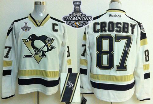 Penguins 87 Sidney Crosby White 2014 Stadium Series Autographed 2017 Stanley Cup Finals Champions Stitched Reebok Jersey
