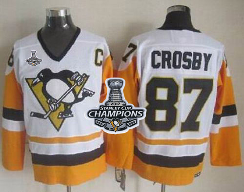 Penguins 87 Sidney Crosby White Black CCM Throwback 2017 Stanley Cup Finals Champions Reebok Jersey