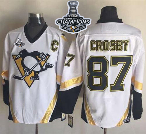 Penguins 87 Sidney Crosby White CCM Throwback 2017 Stanley Cup Finals Champions Stitched Reebok Jersey