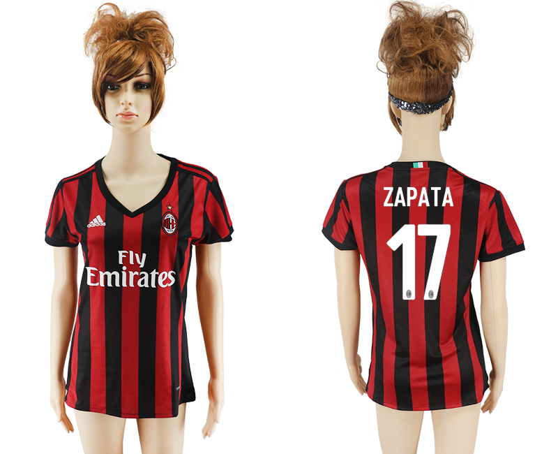 2017-18 AC Milan 17 ZAPATA Home Women Soccer Jersey 2017-18 AC Milan 17 ZAPATA Home Women Soccer Jersey