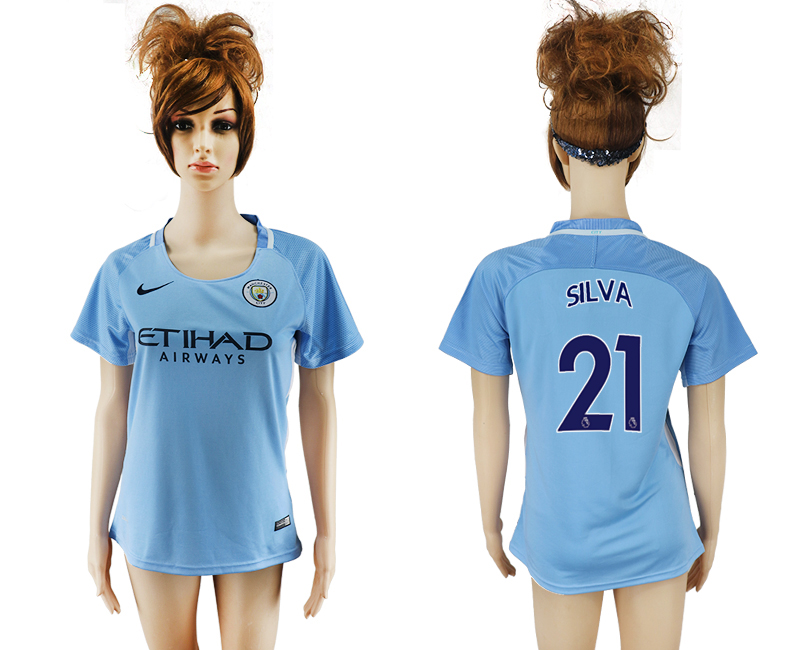 2017-18 Manchester City 21 SILVA Home Women Soccer Jersey 2017-18 Manchester City 21 SILVA Home Women Soccer Jersey
