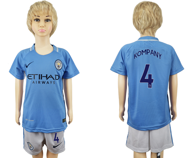 2017-18 Manchester City 4 KOMPANY Home Youth Soccer Jersey 2017-18 Manchester City 4 KOMPANY Home Youth Soccer Jersey