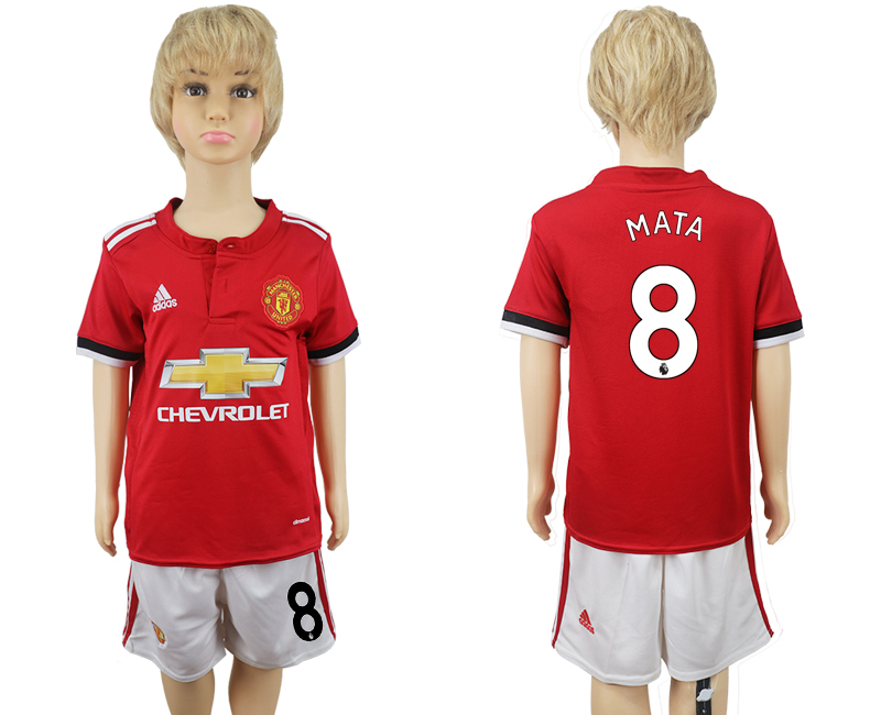 2017-18 Manchester United 8 MATA Home Youth Soccer Jersey
