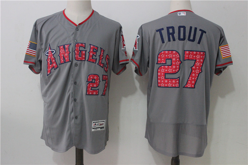 Angels 27 Mike Trout Gray 2017 Stars & Stripes Flexbase Player Jersey