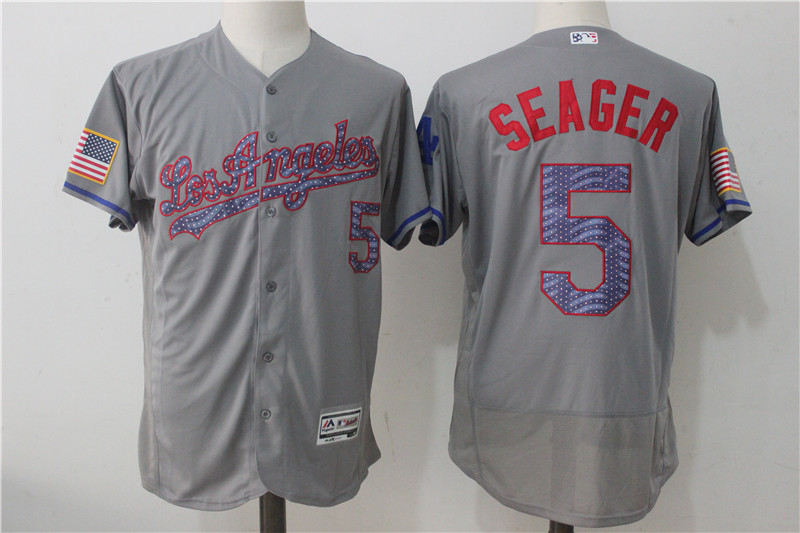 Dodgers 5 Corey Seager Gray 2017 Stars & Stripes Flexbase Player Jersey