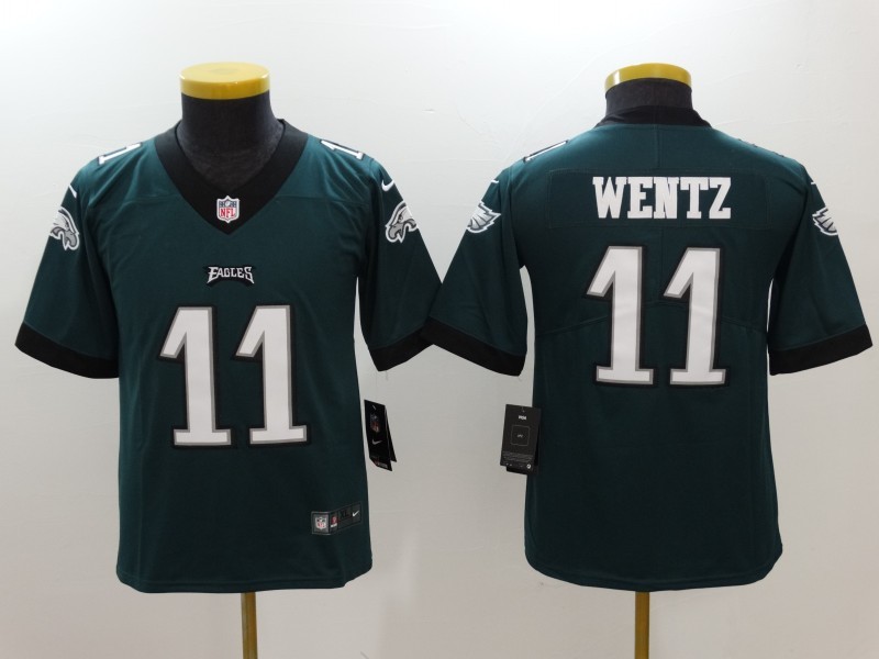 Nike Eagles 11 Carson Wentz Green Vapor Untouchable Youth Limited Jersey
